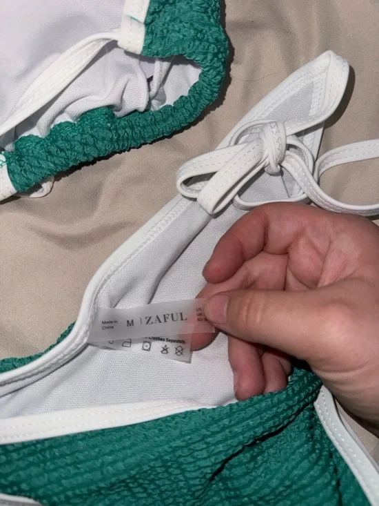 Zaful Green Bikini with White Trim - Tie Side - Women Swim Two-Piece - Size M - Picture 4 of 6